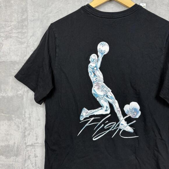Jordan Flight Black Tee Chrome Jumpman Graphic Flower Logo Men Size M Y2K Street - Picture 3 of 8